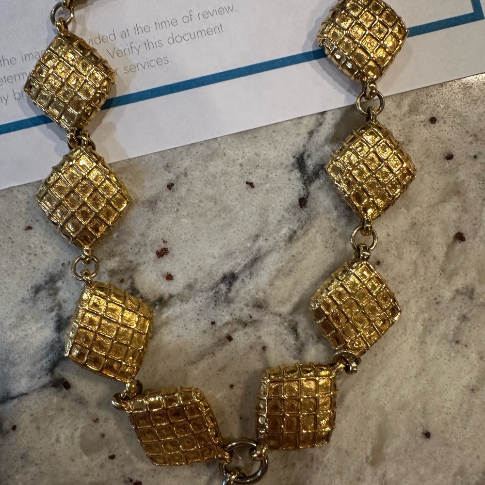 Vintage CHANEL 1980s Quilted Rhombus Diamond necklace w Straw Hat charm w COA - Picture 5 of 9